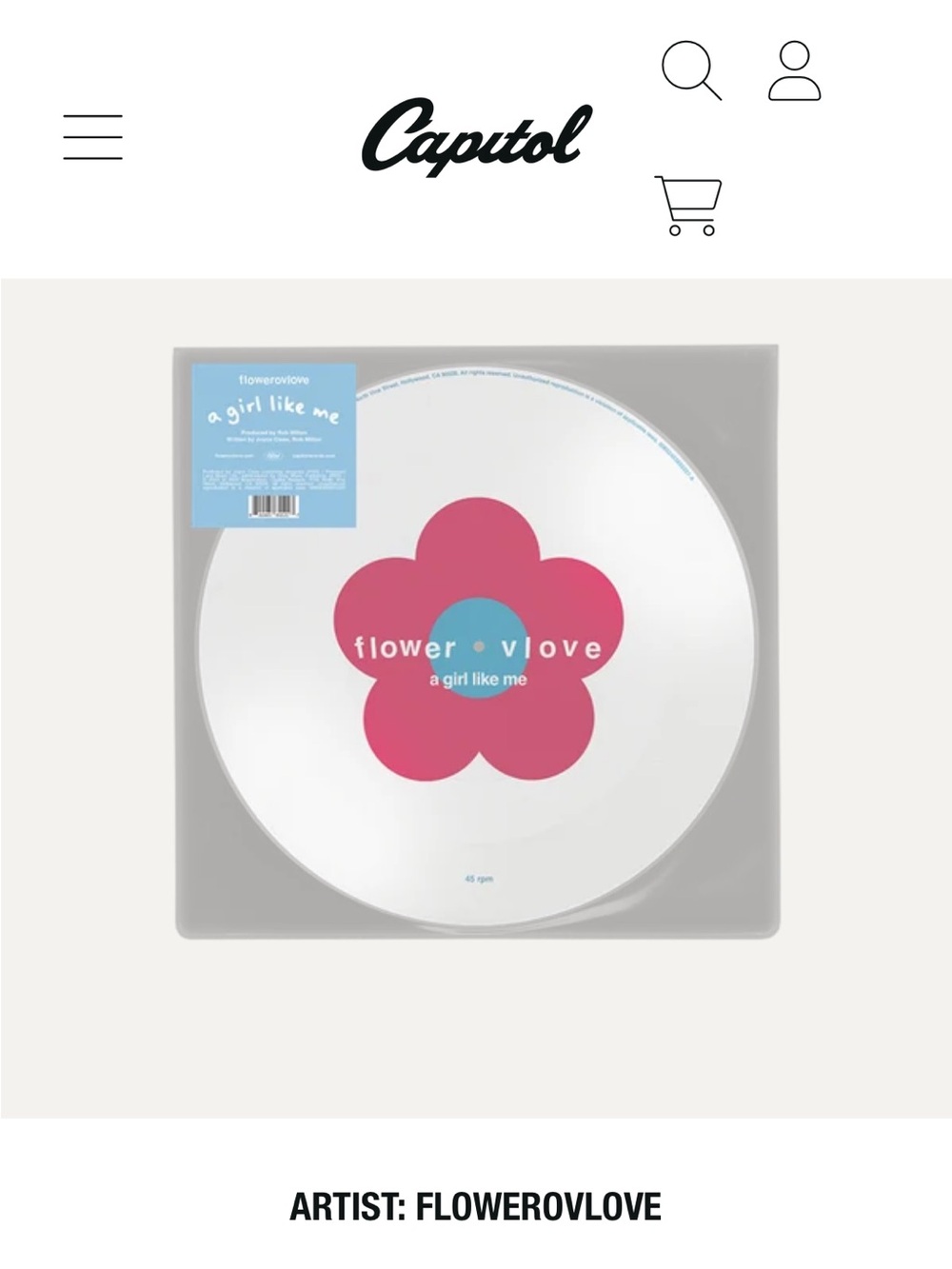 Flowerovlove 'A Girl Like Me' picture disc Vinyl Record with Pink flower 7 inch